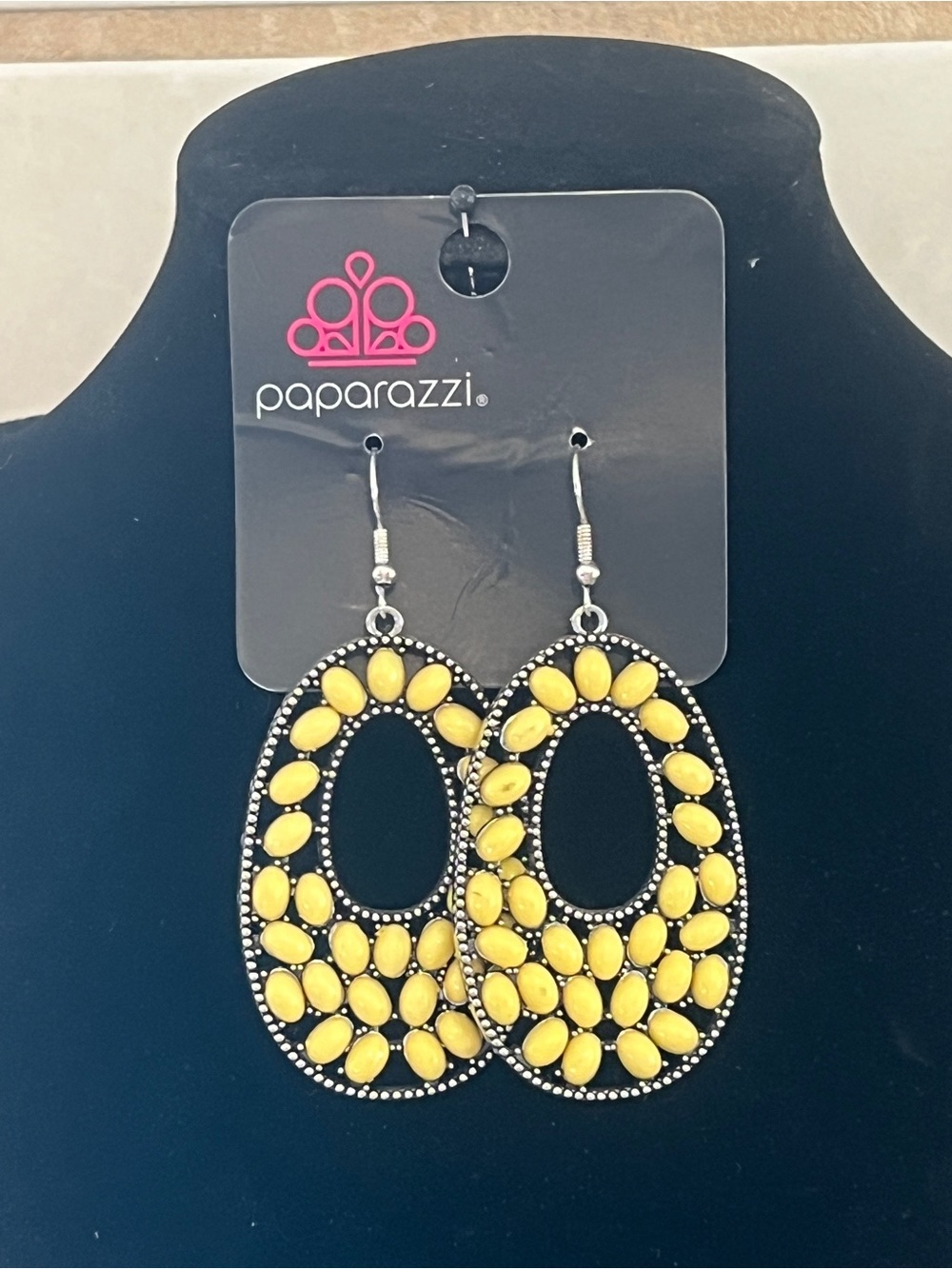 Paparazzi Yellow Oval Bead Frame Dangle Earrings